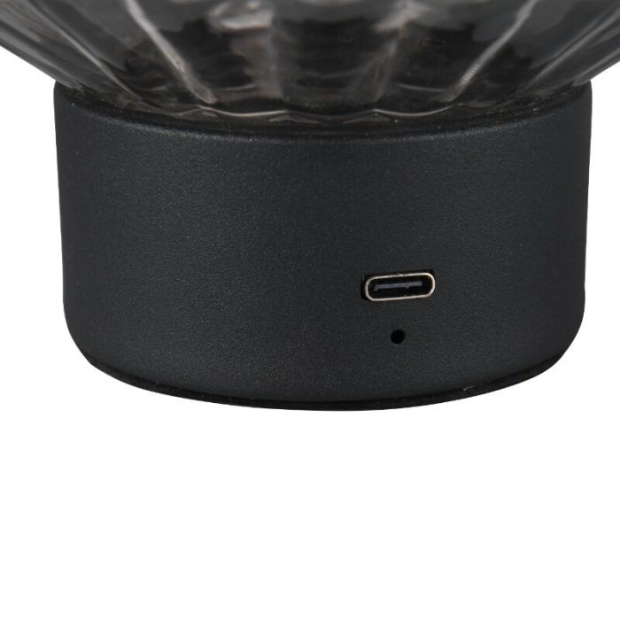 Zwarte oplaadbare tafellamp retro, Tamer, 2W, 3000K LED, met touchdimmer