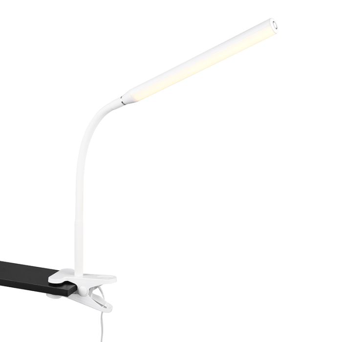 Witte klemlamp modern, Rommert, 5W, warm tot koud wit verstelbare LED, met touchdimmer