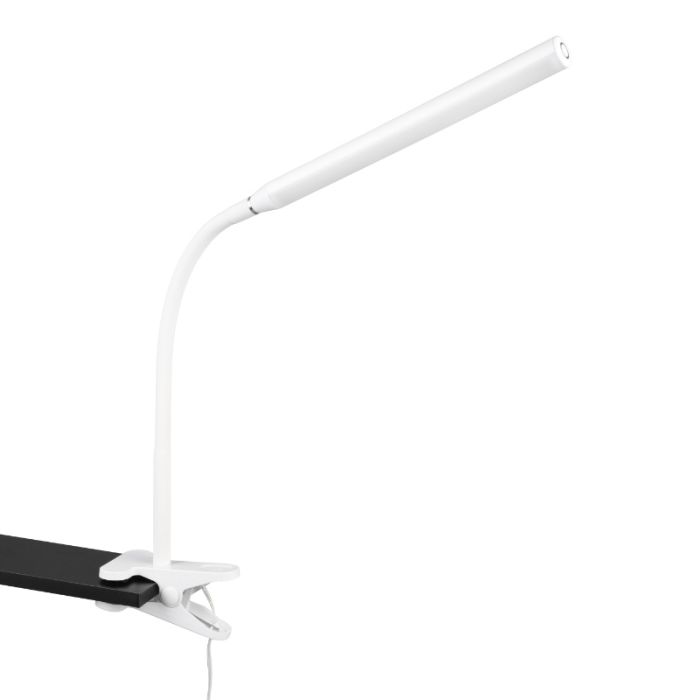Witte klemlamp modern, Rommert, 5W, warm tot koud wit verstelbare LED, met touchdimmer