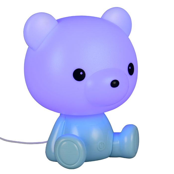 Blauwe kinderkamer tafellamp kunststof, Lumibear, 0,3W, RGB LED, met schakelaar
