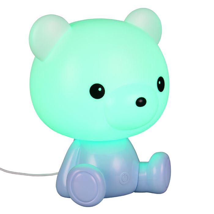 Blauwe kinderkamer tafellamp kunststof, Lumibear, 0,3W, RGB LED, met schakelaar