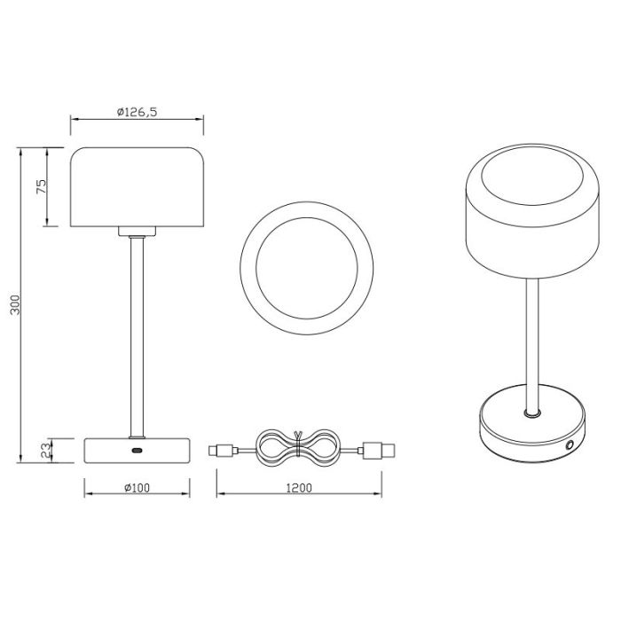 Nikkelen oplaadbare tafellamp modern, Dustin, 1W, 3000K LED, met touchdimmer