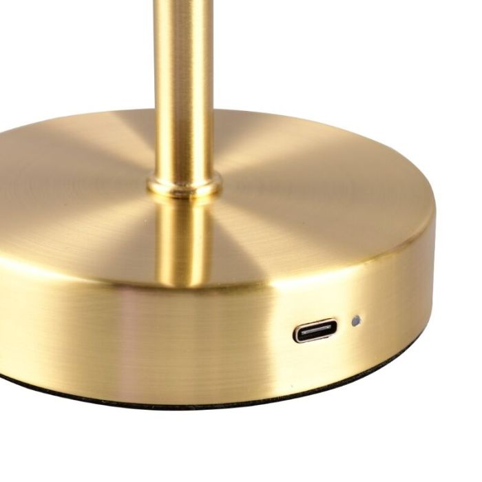 Messing oplaadbare tafellamp modern, Dustin, 1W, 3000K LED, met touchdimmer
