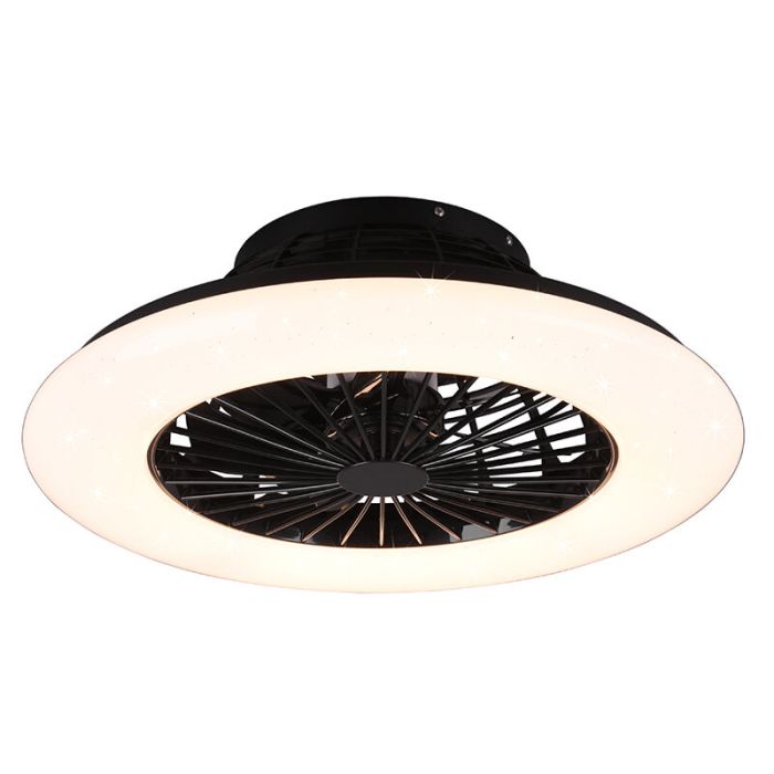 Zwarte plafondventilator modern, Damyan, 30W, warm tot koud wit verstelbare LED, met afstandsbediening