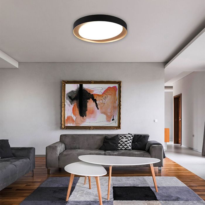 Zwarte plafonnière, Joas, 24W, warm tot koud wit verstelbare LED, met afstandsbediening