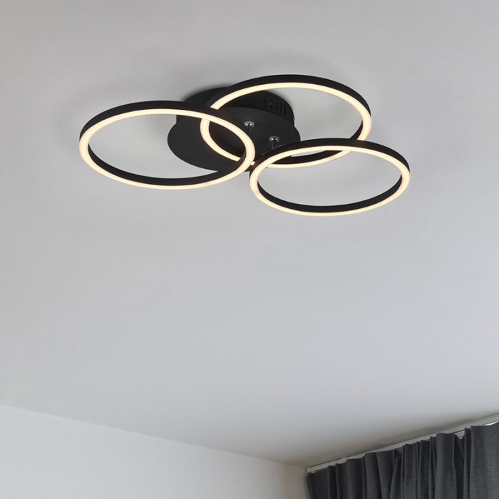 Moderne plafonniere Kobus, zwart, metaal, geïntegreerde LED
