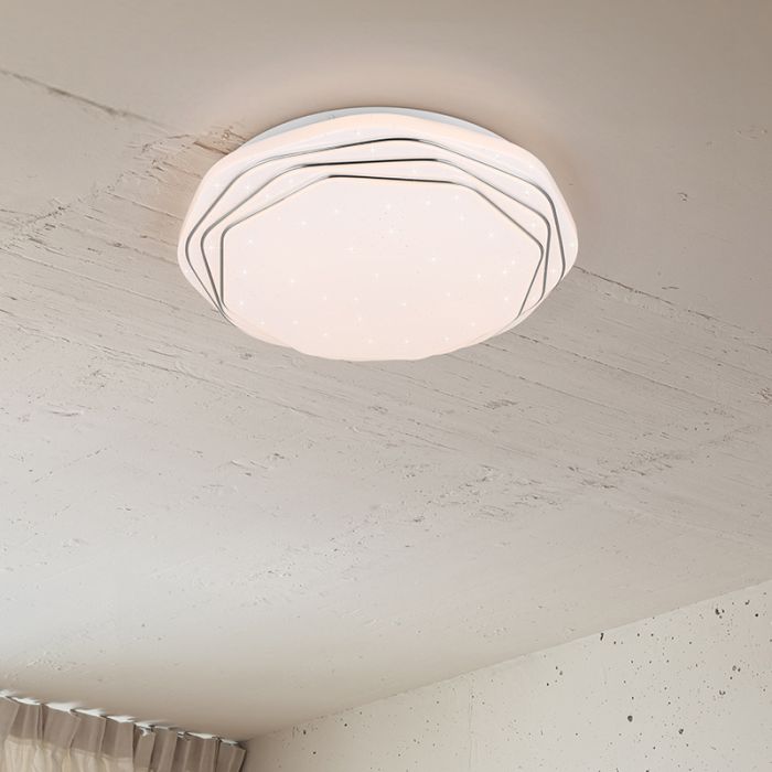 Witte plafonnière modern, Ouafa, 22W, warm tot koud wit verstelbare LED, met afstandsbediening