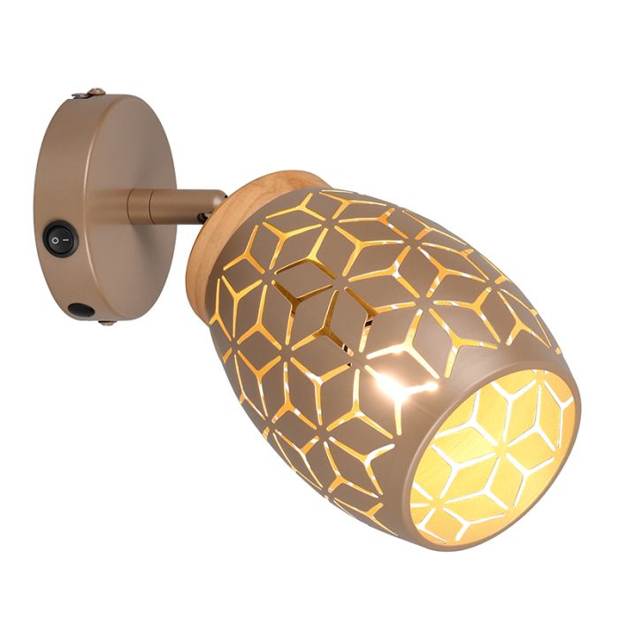 Bruine wandspot modern, Delana, met schakelaar