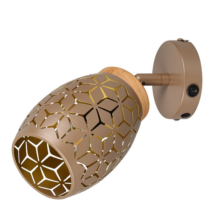 Bruine wandspot modern, Delana, met schakelaar