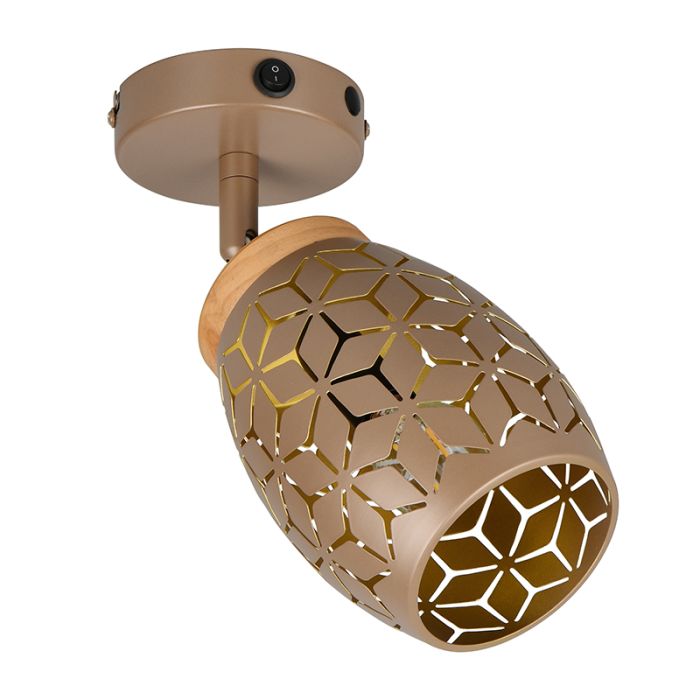 Bruine wandspot modern, Delana, met schakelaar
