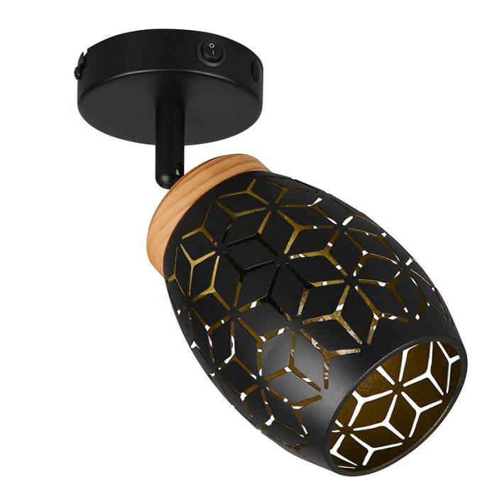Zwarte wandspot modern, Delana, met schakelaar