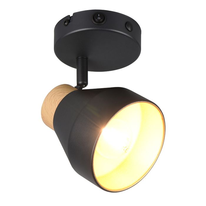 Zwarte wandspot modern, Riette, met schakelaar