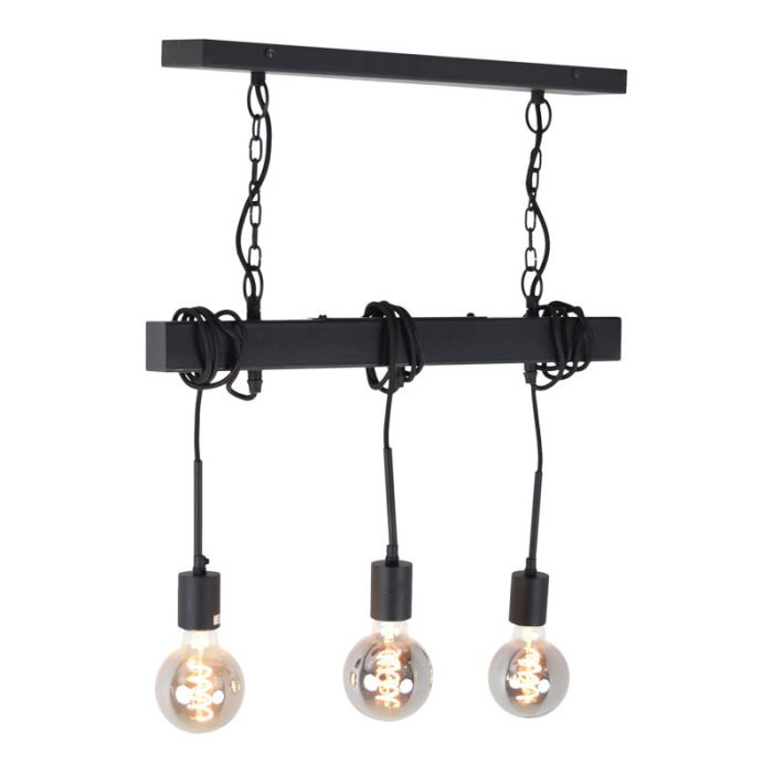 Industriële plafondlamp Kezban, zwart, langwerpig