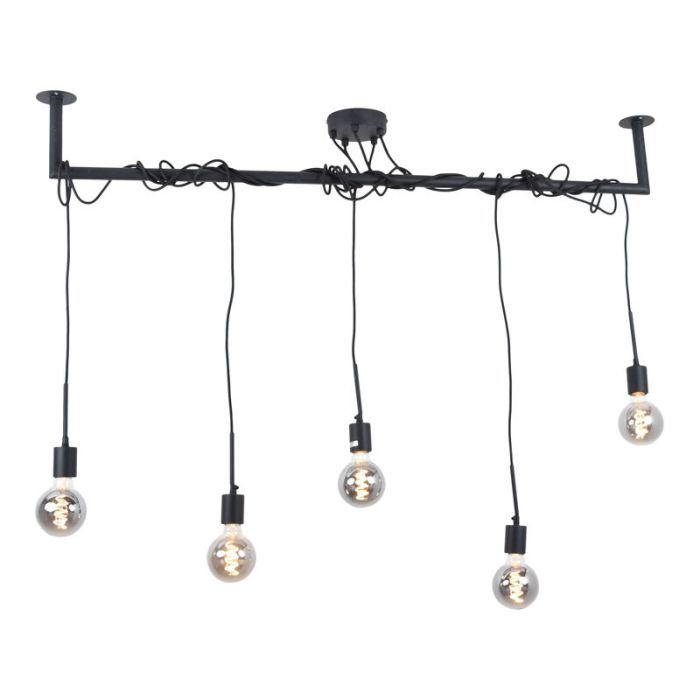 Industriële hanglamp Kester, zwart, langwerpig