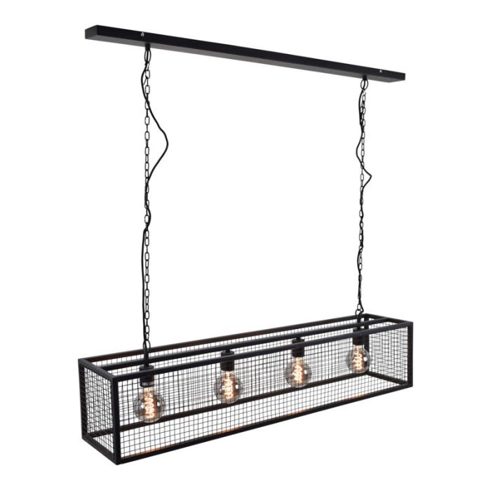 Industriële hanglamp Redox, zwart, langwerpig