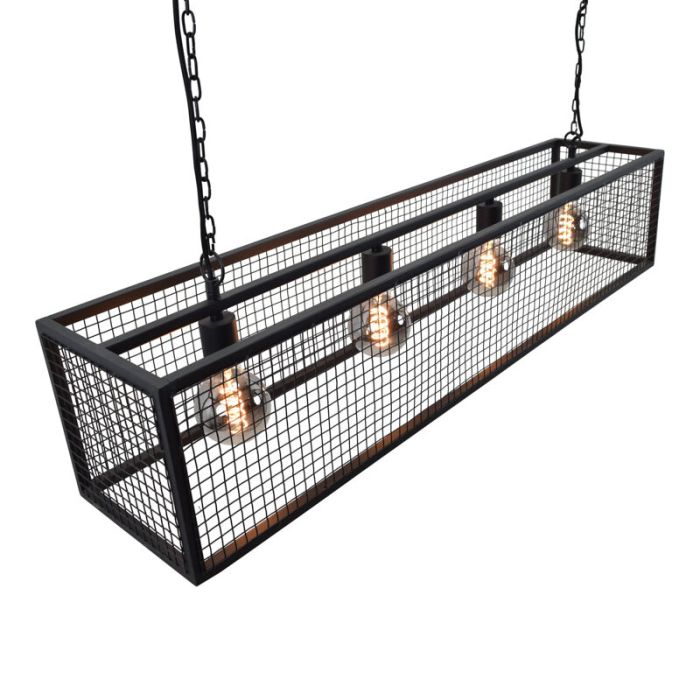 Industriële hanglamp Redox, zwart, langwerpig