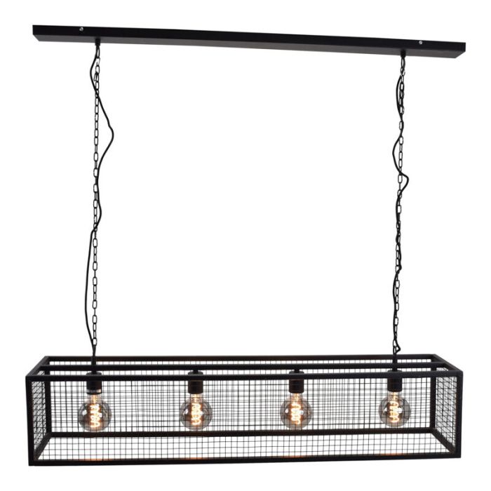 Industriële hanglamp Redox, zwart, langwerpig