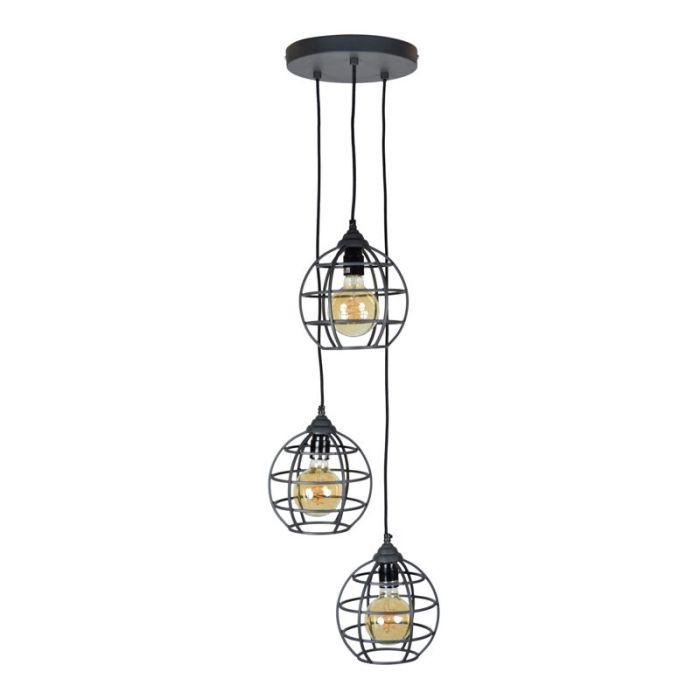 Industriële hanglamp Roland, zwart, rond
