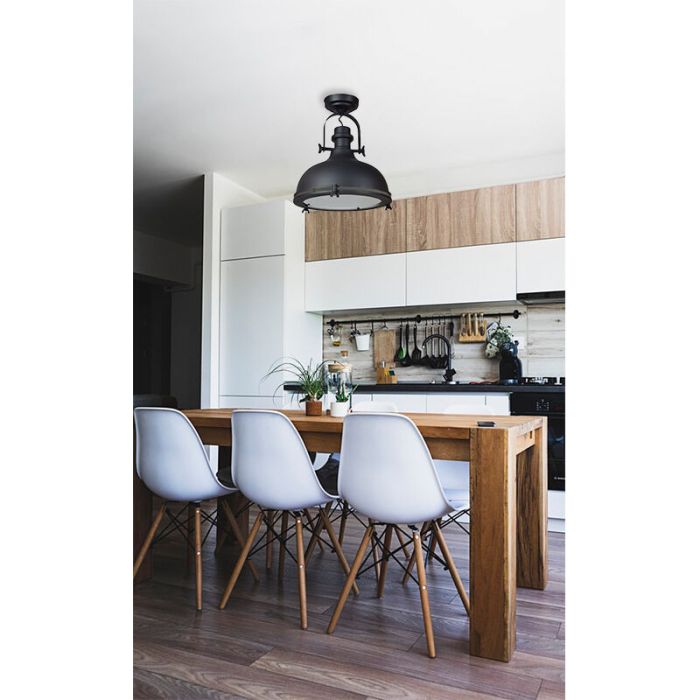 Mat zwarte plafondlamp Liga, Industrie look