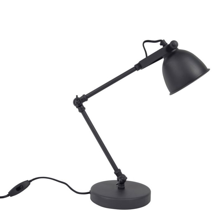 Industriële tafellamp Ferdy, Vintage zwart, Met snoerschakelaar