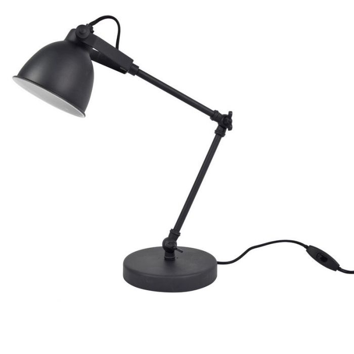Industriële tafellamp Ferdy, Vintage zwart, Met snoerschakelaar