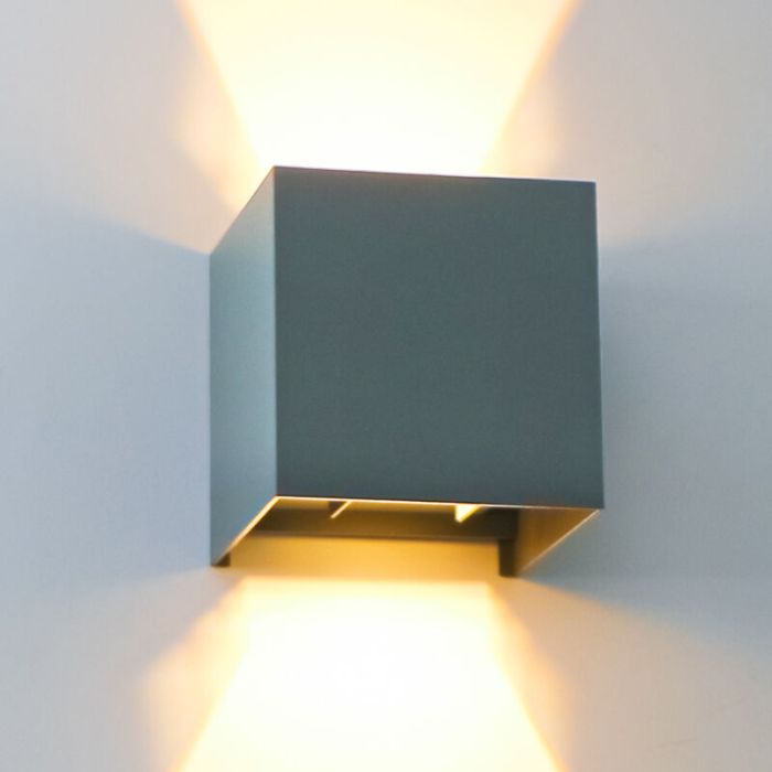 Grijze up-down wandlamp Dion, 6w, warm wit, lichtstraal instelbaar, IP65