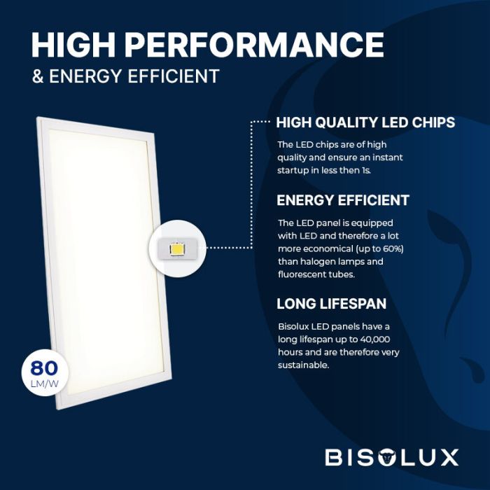 Bisolux LED paneel 30x60 - 24W - 3000K - UGR<19 - side-lit