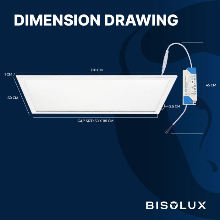 Bisolux LED paneel 60x120 - 60W - 4000K - UGR<19 - side-lit