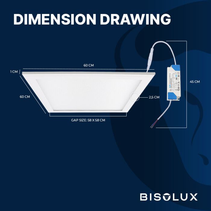 Bisolux LED paneel 60x60 - 38W - 6000K - UGR<19 - side-lit