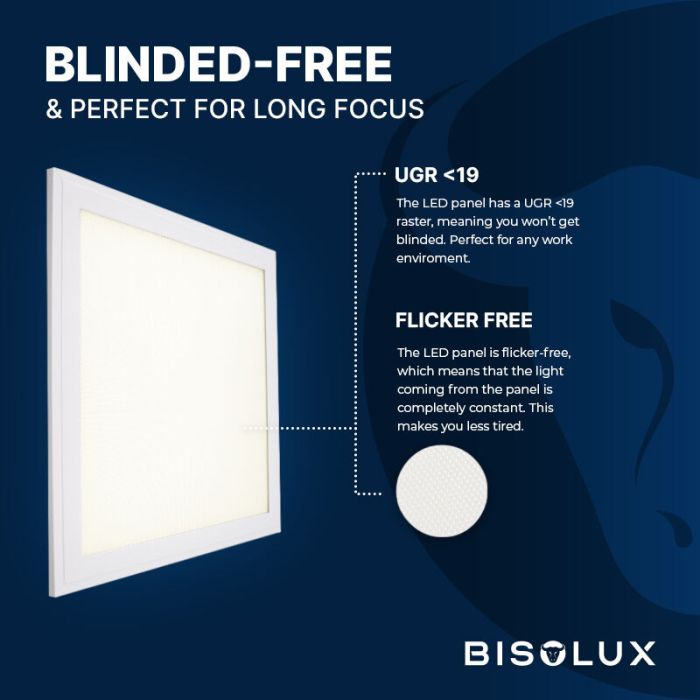 Bisolux LED paneel 60x60 - 38W - 3000K - dimbaar - UGR<19 - side-lit