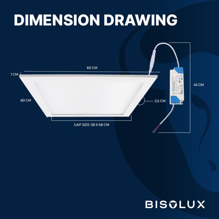 Bisolux LED paneel 60x60 - 38W - 3000K - dimbaar - UGR<19 - side-lit