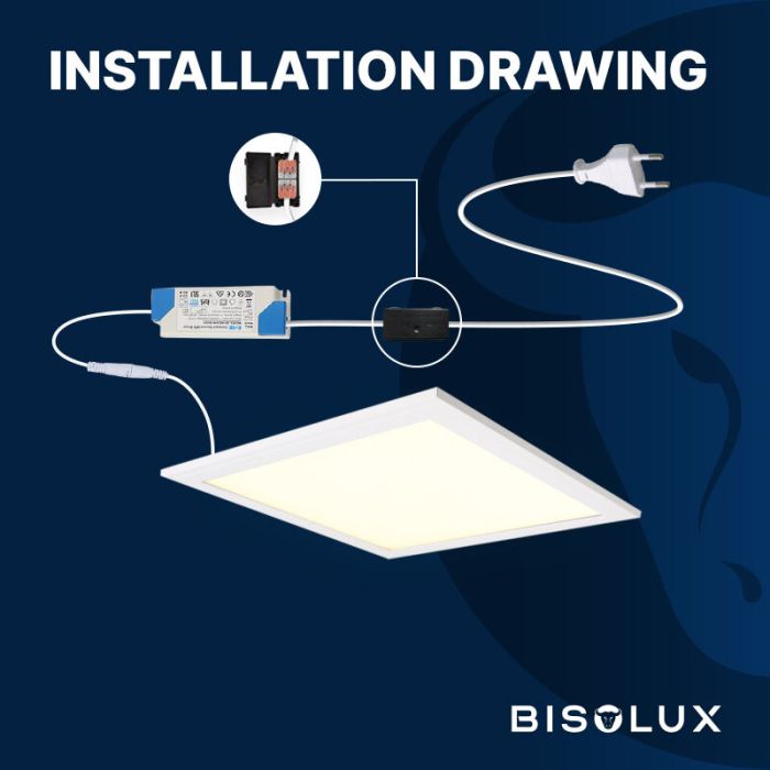 Bisolux LED paneel 60x60 - 38W - 3000K - dimbaar - UGR<19 - side-lit