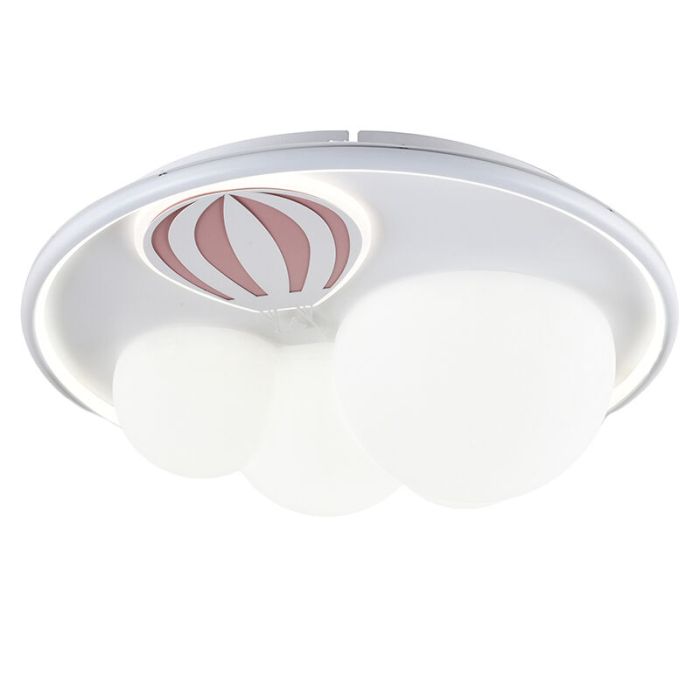 Metalen kinderkamer plafondlamp roze, Luchtballon, 42W, 3000K LED, 3-staps dimbaar