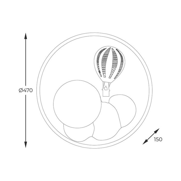 Metalen kinderkamer plafondlamp roze, Luchtballon, 42W, 3000K LED, 3-staps dimbaar