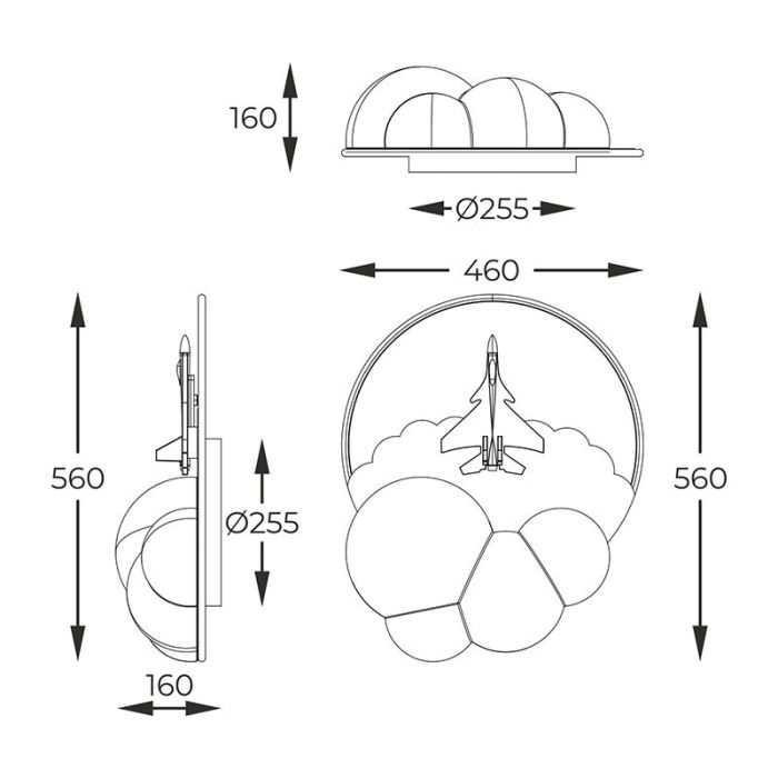 Metalen kinderkamer plafondlamp wit, Straaljager, 37W, 3000K LED, 3-staps dimbaar