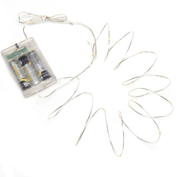 2m LED draadverlichting op batterij, 40 leds, warm wit Lampgigant.nl