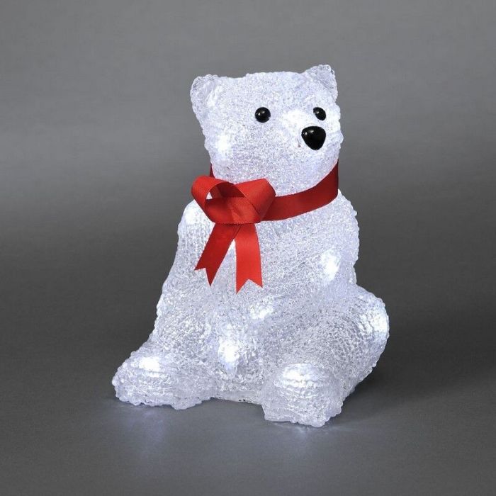 LED Ijsbeer kerst, zittend met rode strik 18cm, op batterij, voor